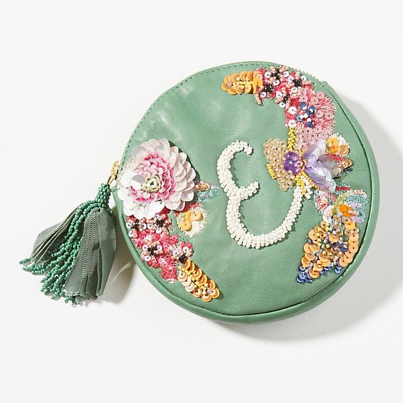 Anthropologie Handbags - Anthropologie Embellished Leather Monogram Pouch